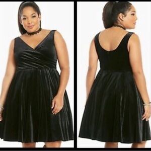 Torrid Black Velvet Faux Wrap Surplice Dress 14